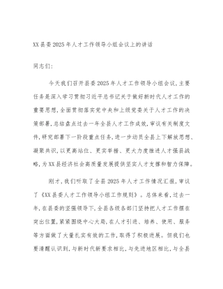 XX县委2025年人才工作领导小组会议上的讲话