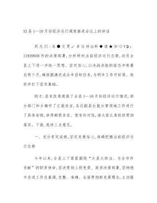 XX县1—10月份经济运行调度推进会议上的讲话