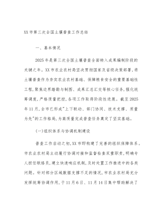 XX市第三次全国土壤普查工作总结