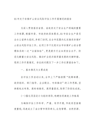 XX市关于非煤矿山安全风险评估工作开展情况的报告