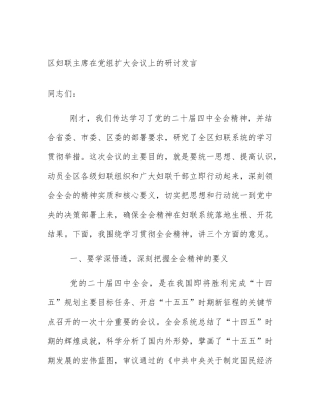 区妇联主席在党组扩大会议上的研讨发言