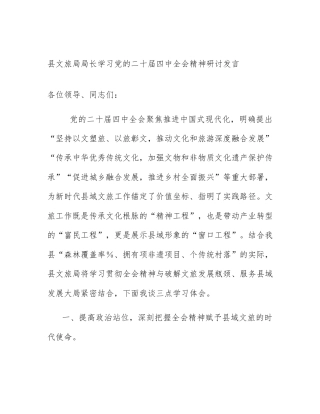 县文旅局局长学习党的二十届四中全会精神研讨发言