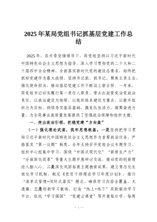 2025年某局党组书记抓基层党建工作总结