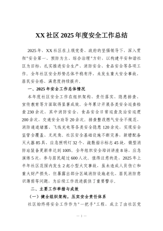 XX社区2025年度安全工作总结