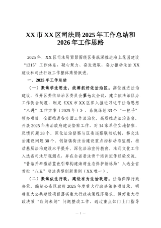 XX市XX区司法局2025年工作总结和2026年工作思路