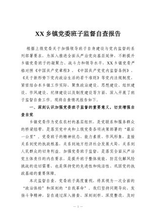 XX乡镇党委班子监督自查报告