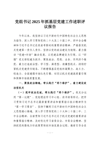 党组书记2025年抓基层党建工作述职评议报告