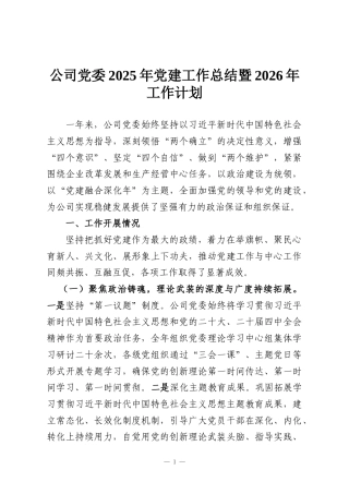 公司党委2025年党建工作总结暨2026年工作计划