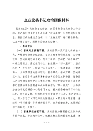 企业党委书记政治画像材料