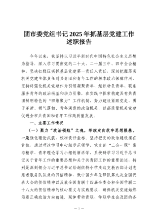 团市委党组书记2025年抓基层党建工作述职报告