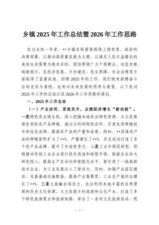 乡镇2025年工作总结暨2026年工作思路