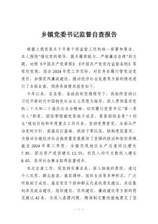 乡镇党委书记监督自查报告