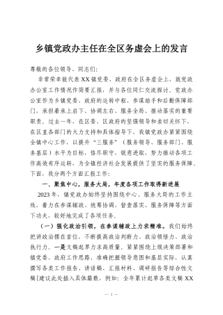 乡镇党政办主任在全区务虚会上的发言