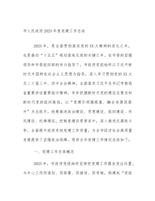 市人民政府2025年度党建工作总结