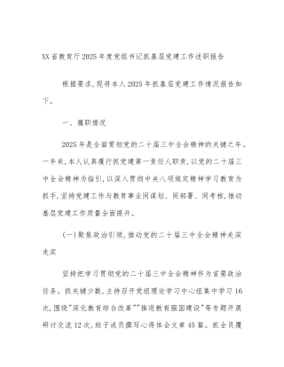 XX省教育厅2025年度党组书记抓基层党建工作述职报告