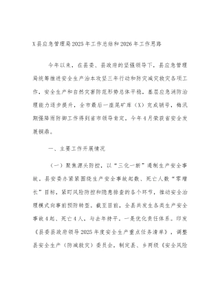 X县应急管理局2025年工作总结和2026年工作思路