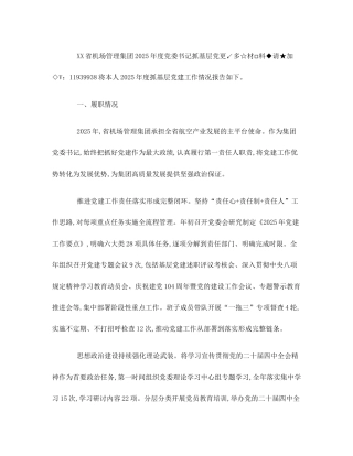 XX省机场管理集团2025年度党委书记抓基层党建工作述职报告