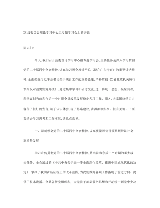 XX县委员会理论学习中心组专题学习会上的讲话
