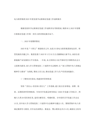 电力投资集团2025年度党委书记抓基层党建工作述职报告