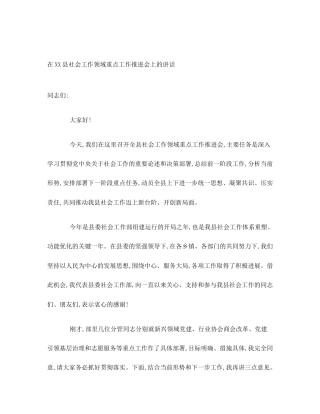在XX县社会工作领域重点工作推进会上的讲话