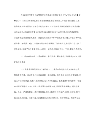 在XX县委常委会会议暨县委巡视整改工作领导小组会议上的讲话