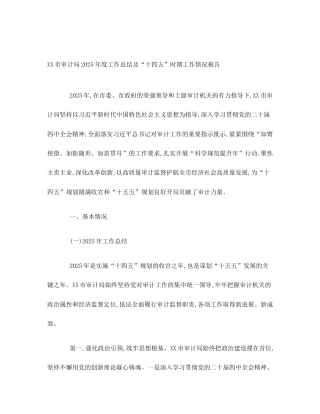 XX市审计局2025年度工作总结及“十四五”时期工作情况报告