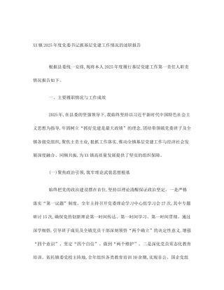 XX镇2025年度党委书记抓基层党建工作情况的述职报告
