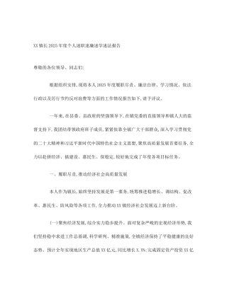 XX镇长2025年度个人述职述廉述学述法报告