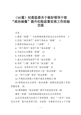 （14篇）纪委监委关于做好领导干部“政治画像”提升纪检监督实效工作经验交流
