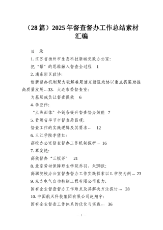 （28篇）2025年督查督办工作总结素材汇编