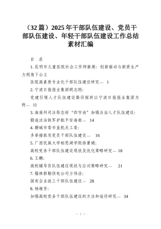 （32篇）2025年干部队伍建设、党员干部队伍建设、年轻干部队伍建设工作总结素材汇编