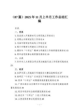 （87篇）2025年11月上半月工作总结汇编
