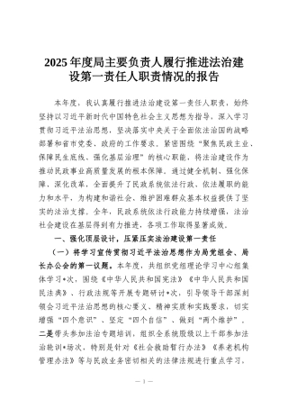 2025年度局主要负责人履行推进法治建设第一责任人职责情况的报告