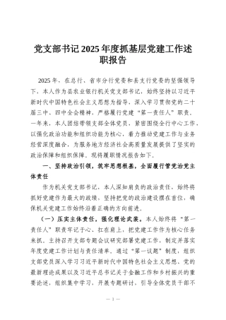 党支部书记2025年度抓基层党建工作述职报告