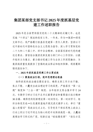 集团某部党支部书记2025年度抓基层党建工作述职报告