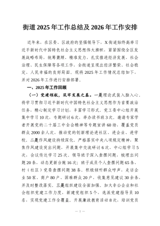 街道2025年工作总结及2026年工作安排