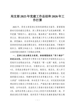 局支部2025年党建工作总结和2026年工作打算