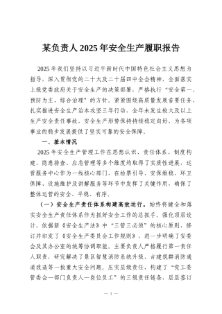 某负责人2025年安全生产履职报告