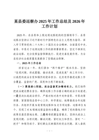 某县委巡察办2025年工作总结及2026年工作计划