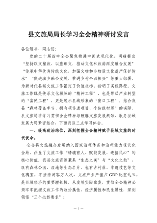 县文旅局局长学习全会精神研讨发言