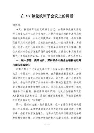 在XX镇党政班子会议上的讲话