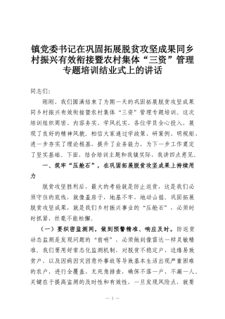 镇党委书记在巩固拓展脱贫攻坚成果同乡村振兴有效衔接暨农村集体“三资”管理专题培训结业式上的讲话