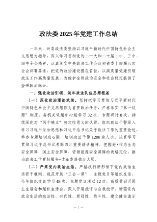 政法委2025年党建工作总结