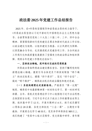 政法委2025年党建工作总结报告