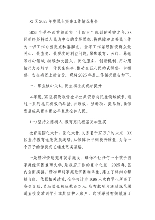 XX区2025年度民生实事工作情况报告