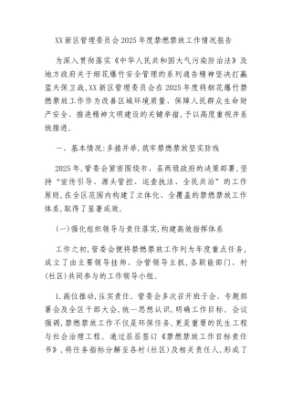 XX新区管理委员会2025年度禁燃禁放工作情况报告