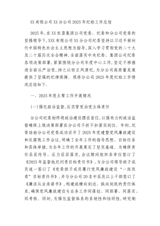 XX有限公司XX分公司2025年纪检工作总结