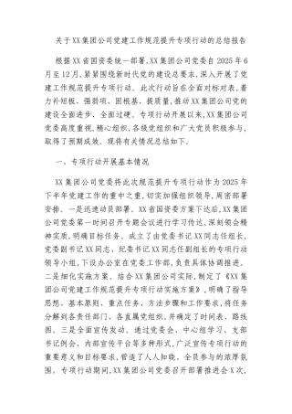 关于XX集团公司党建工作规范提升专项行动的总结报告