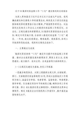 关于XX集团纪检监察工作“三化”建设情况的总结报告