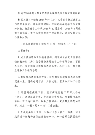 街道2026年村（居）民委员会换届选举工作流程时间表